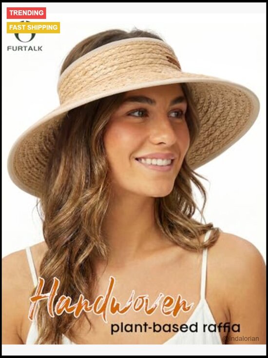 Wide Brim Straw Sun Hat with Ponytail Opening Packable UPF 80+